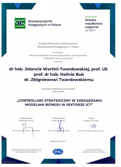 Controlling strategiczny w zarządzaniu modelami biznesu w sektorze ICT Controlling strategiczny w zarządzaniu modelami biznesu w sektorze ICT